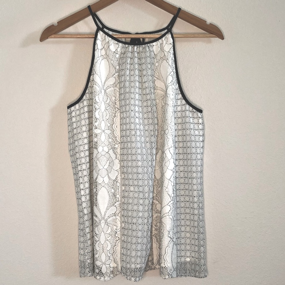 Black & White Sleeveless Lace Blouse LOFT Size XS